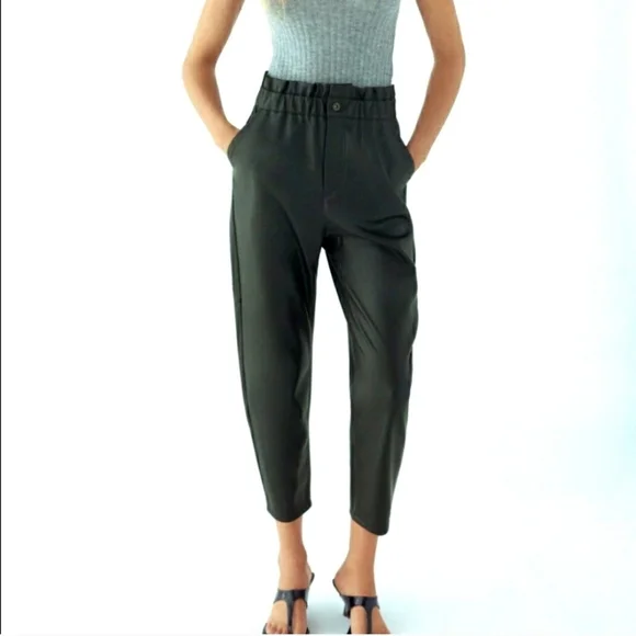 NWT ZARA FAUX LEATHER BAGGY PANTS SZ 2, 26 HP 8X hp🔥🔥🔥🔥 - Picture 1 of 5